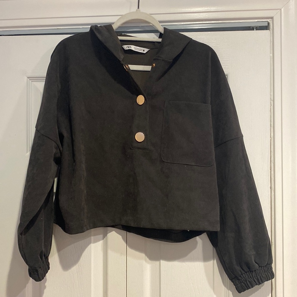 Zara Gray suede-like material hooded sweatshirt